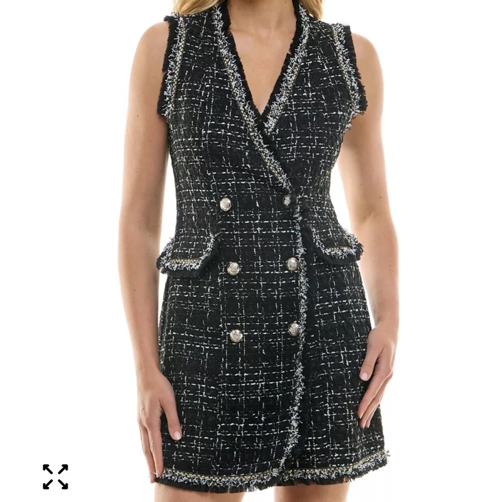 Francesca's Collections Black and White Tweed Womens Dress